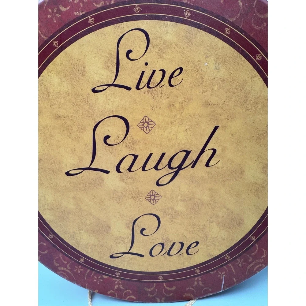 Live Laugh Love Round Decorative Storage Box Burgundy Gold Damask Hat Box Handle